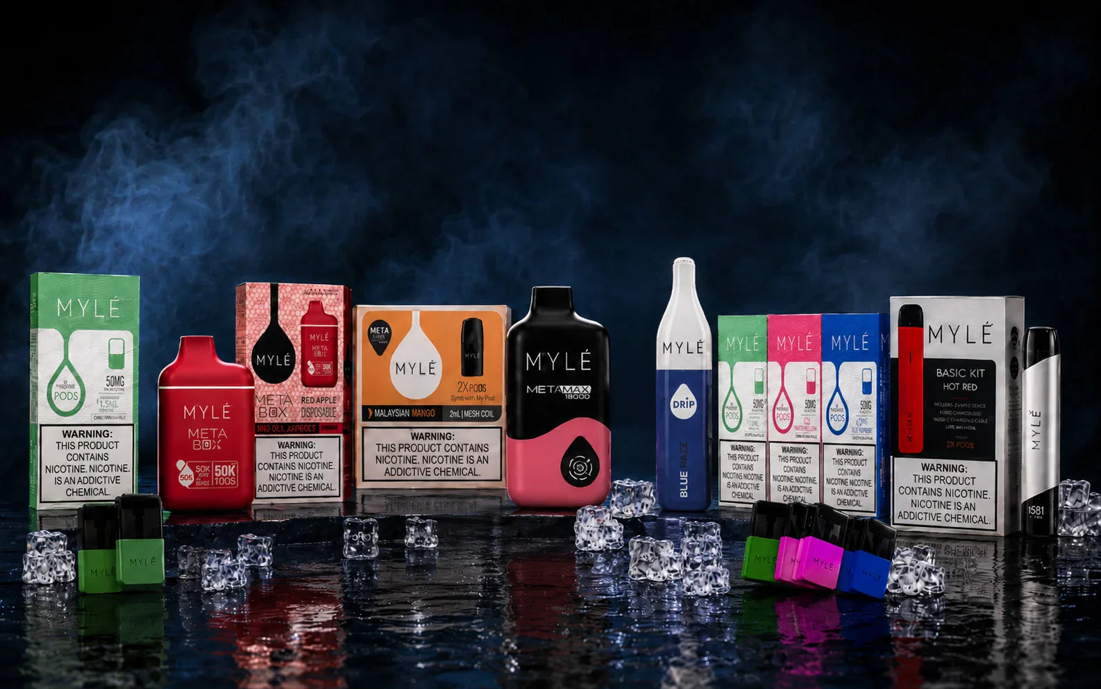 Myle portable vaping devices with 5% nicotine, rich flavors