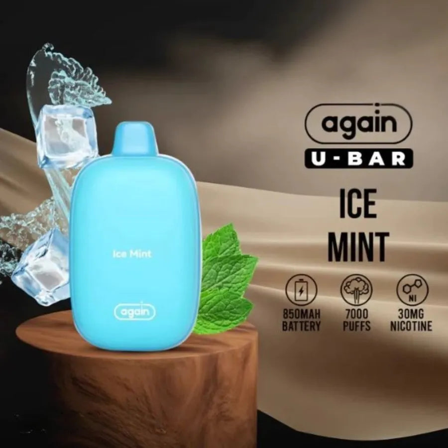 Ice Mint - Again U Bar 7000 Puffs Disposable Rechargeable Vape 30mg & 50mg in UAE