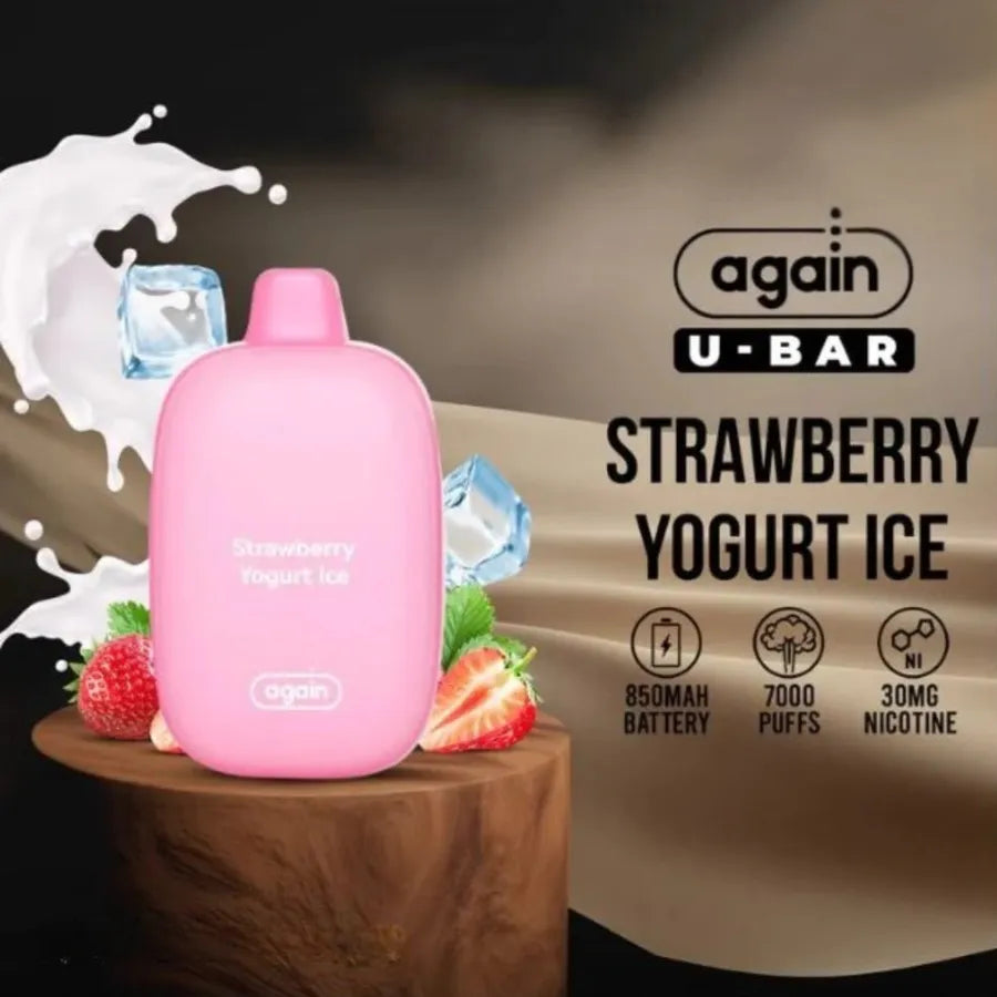 Strawberry Yogurt Ice - Again U Bar 7000 Puffs Disposable Rechargeable Vape 30mg & 50mg in UAE