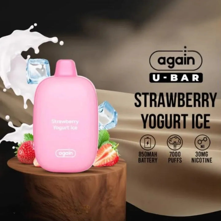 Strawberry Yogurt Ice - Again U Bar 7000 Puffs Disposable Rechargeable Vape 30mg & 50mg in UAE