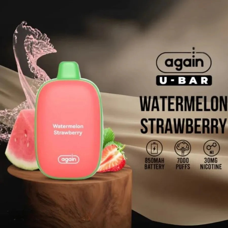Watermelon Strawberry  - Again U Bar 7000 Puffs Disposable Rechargeable Vape 30mg & 50mg in UAE