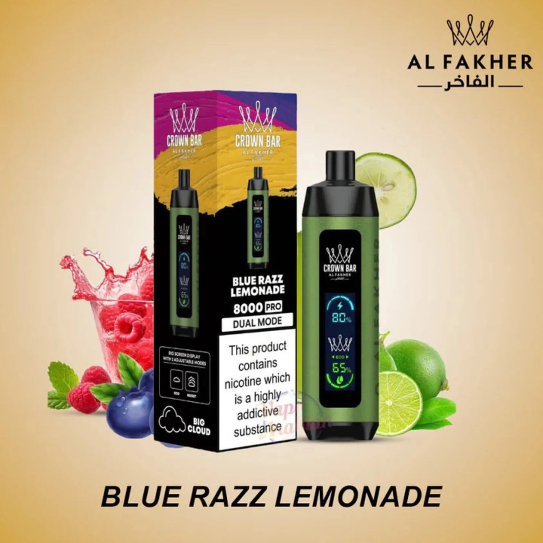 Blue Razz Lemonade - Crown Bar Al Fakher Pro 8000 Puffs Dual Mode Disposable Vape in Dubai, UAE