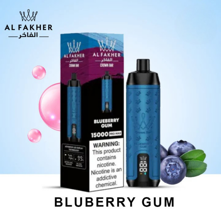 Blueberry bubble Gum - Al Fakher Crown Bar Pro Max 15000 Puffs Disposable Vape in Dubai, UAE