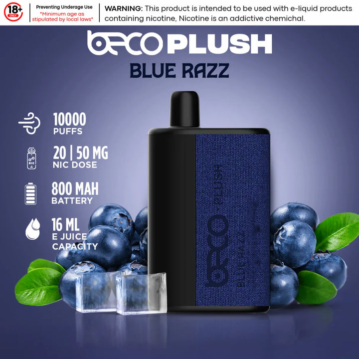 Blue Razz  - Beco Plush 10000 Puffs Disposable Vape 20mg & 50mg in Dubai, UAE