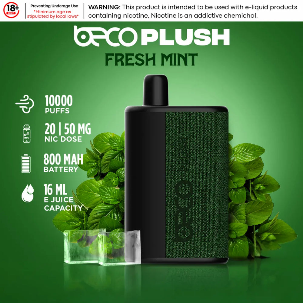 Fresh Mint  - Beco Plush 10000 Puffs Disposable Vape 20mg & 50mg in Dubai, UAE 
