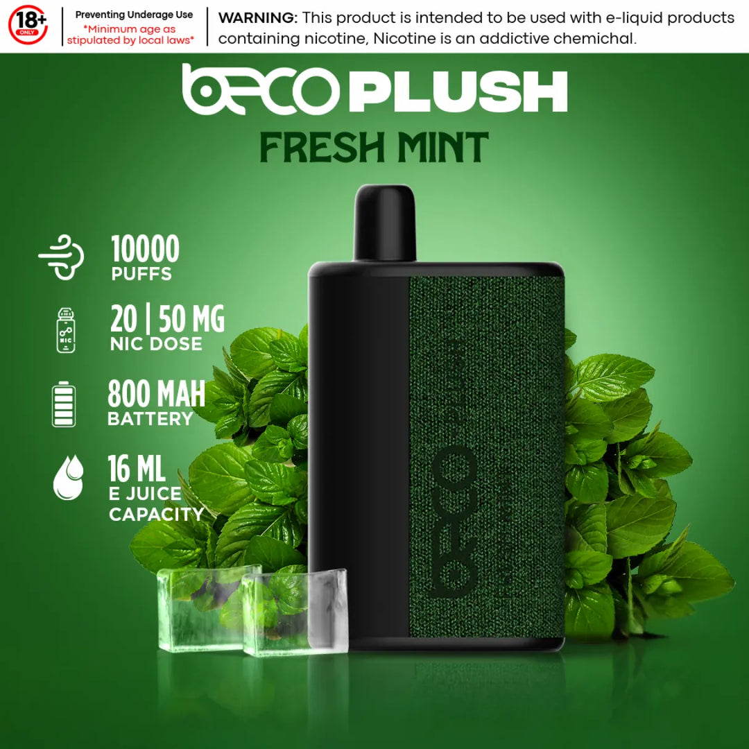 Fresh Mint  - Beco Plush 10000 Puffs Disposable Vape 20mg & 50mg in Dubai, UAE 