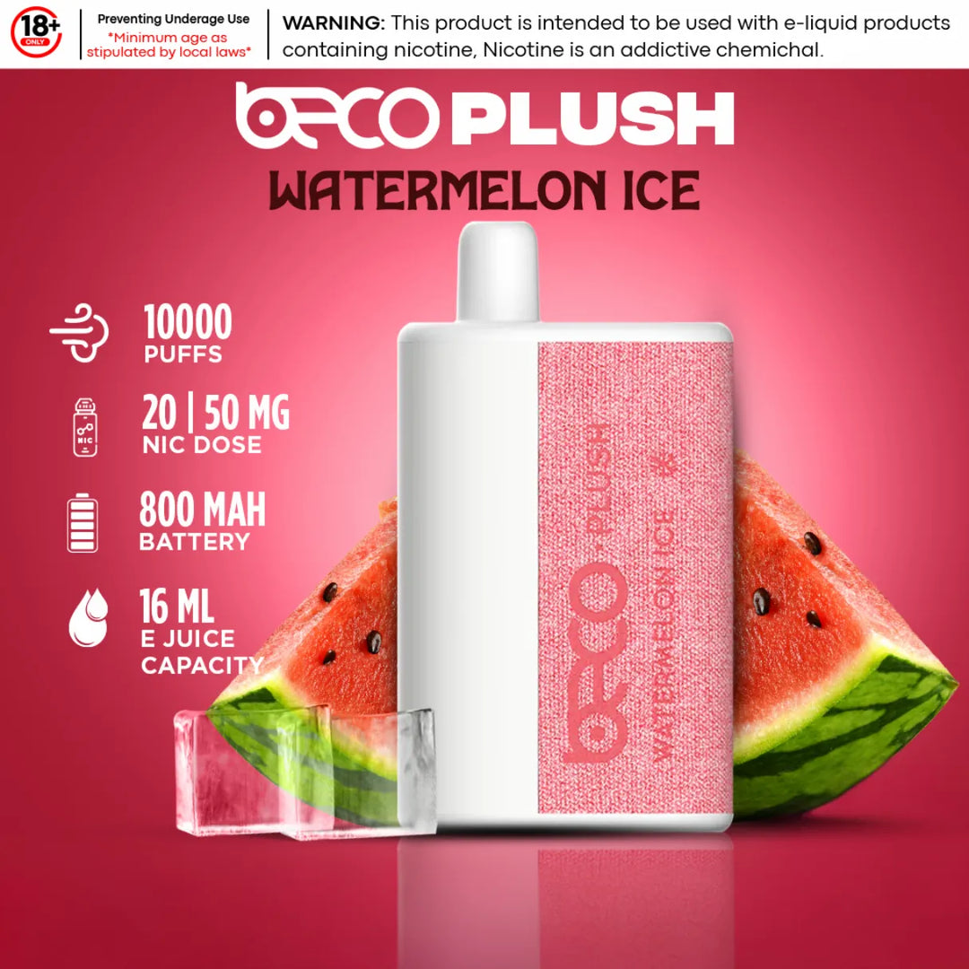 Watermelon Ice  - Beco Plush 10000 Puffs Disposable Vape 20mg & 50mg in Dubai, UAE