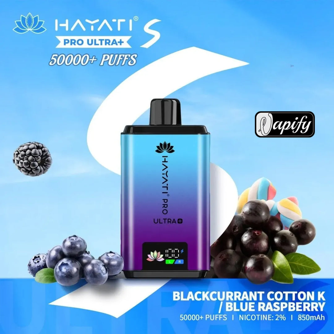 Blueberry Cotton K / Raspberry Cotton K - Hayati Pro Ultra+ S 50000 Puffs Disposable Vape 2% Nicotine in Dubai, UAE