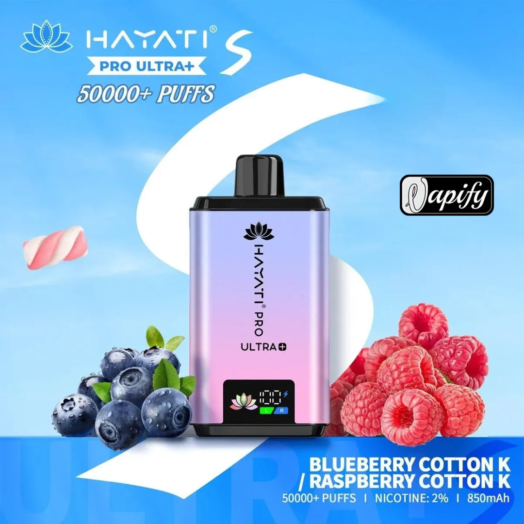 Blueberry Cotton K / Raspberry Cotton K - Hayati Pro Ultra+ S 50000 Puffs Disposable Vape 2% Nicotine in Dubai, UAE