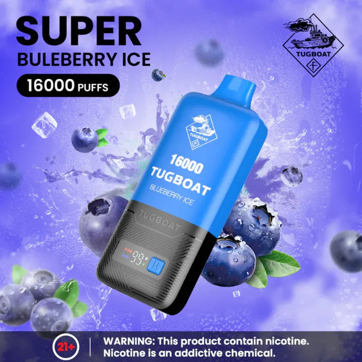 Blueberry Ice - Tugboat Super 16000 Puffs Disposable Vape Pod 5% Nicotine in Dubai, UAE