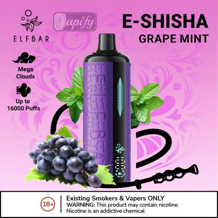 Elf Bar E-Shisha 16000 Puffs Grape Mint Disposable Vape in Dubai, UAE 