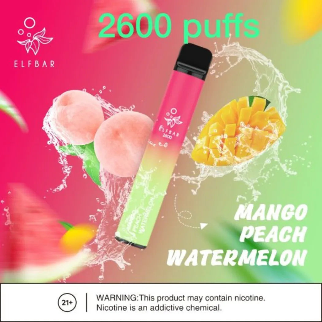 Mango Peach Watermelon - Elf Bar 2600 Puffs Disposable Vape 20mg in Dubai, UAE
