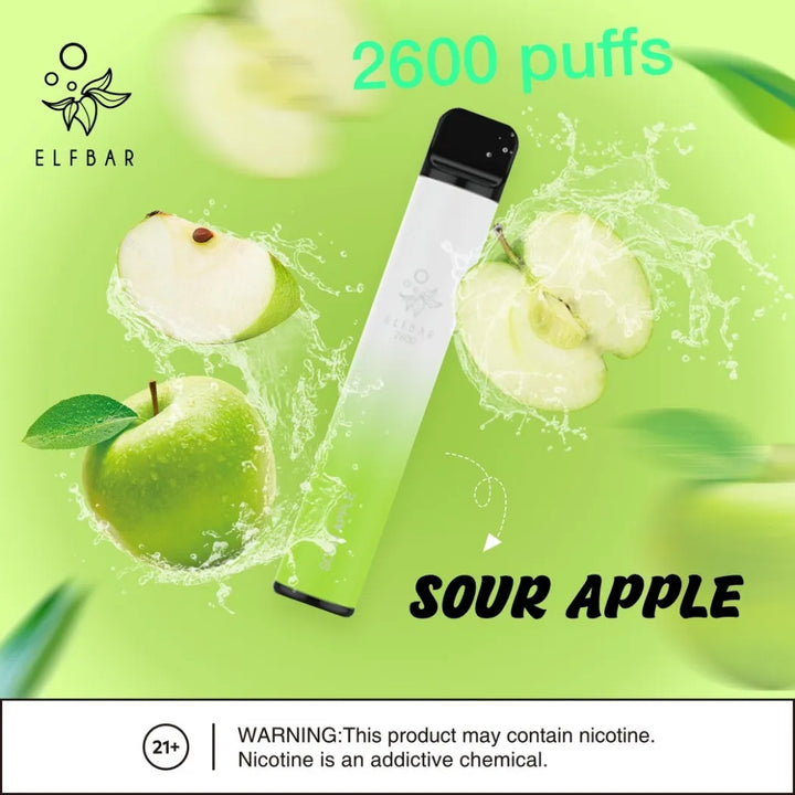Sour Apple - Elf Bar 2600 Puffs Disposable Vape 20mg in Dubai, UAE