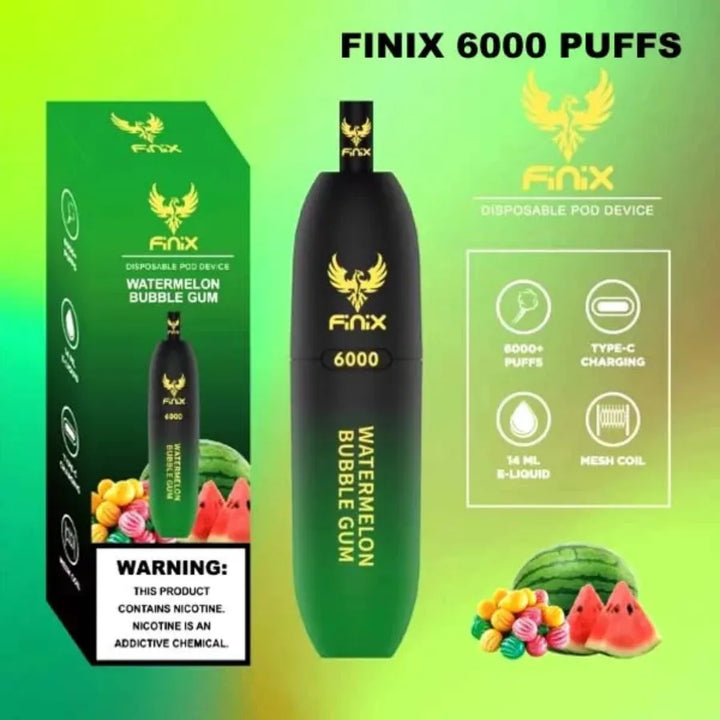 Watermelon Bubble Gum   - Finix 6000 Puffs 50mg Disposable Vape In Dubai, UAE