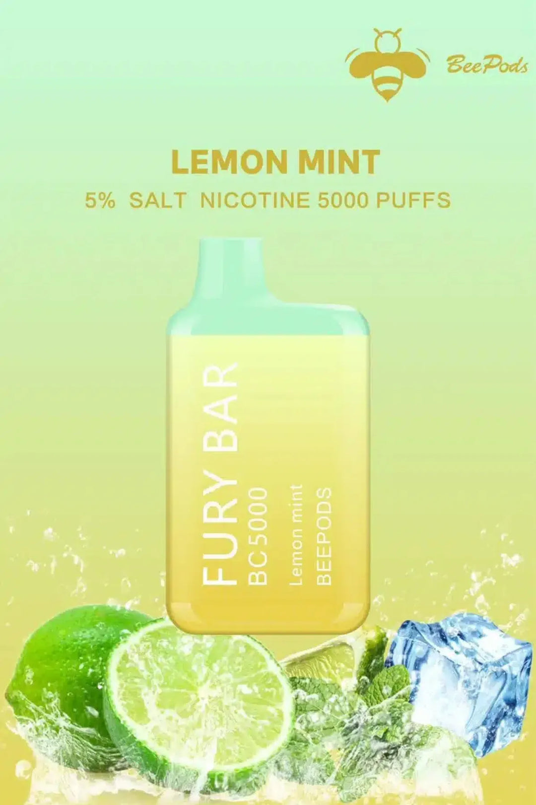 Lemon Mint  - Fury Bar 5000 Puffs Disposable Vape 50mg Bee Pods In Dubai, UAE 