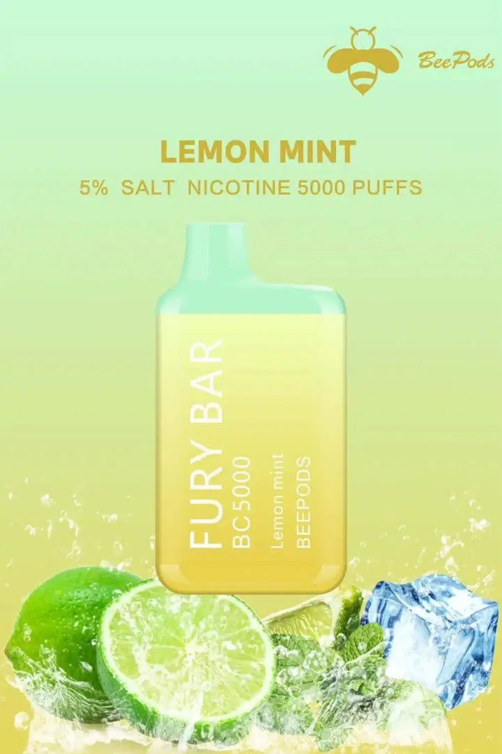 Lemon Mint  - Fury Bar 5000 Puffs Disposable Vape 50mg Bee Pods In Dubai, UAE 