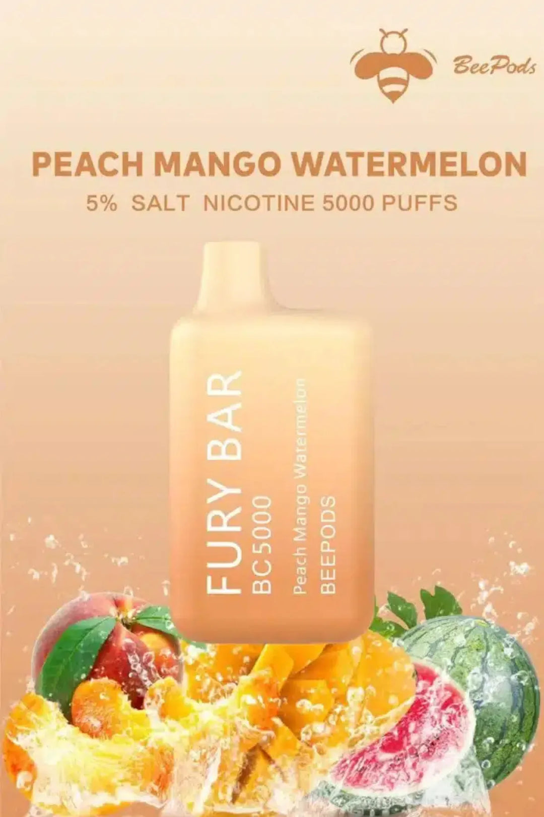 Peach Mango Watermelon  - Fury Bar 5000 Puffs Disposable Vape 50mg Bee Pods In Dubai, UAE 