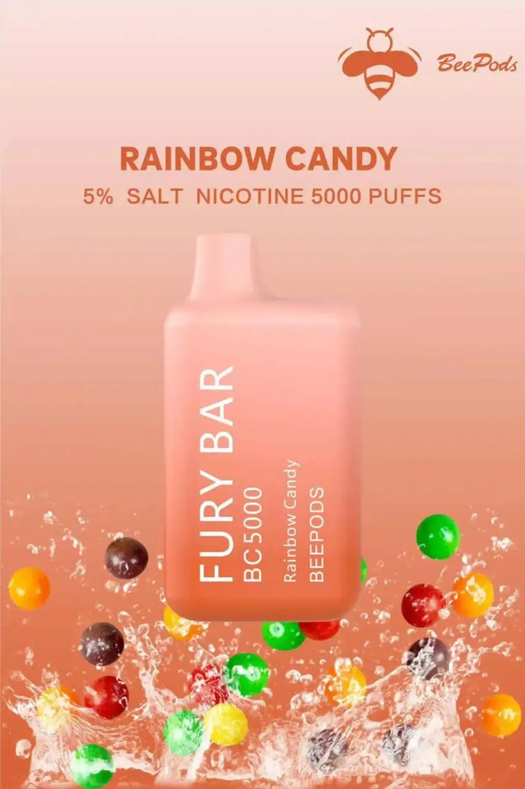 Rainbow Candy  - Fury Bar 5000 Puffs Disposable Vape 50mg Bee Pods In Dubai, UAE 