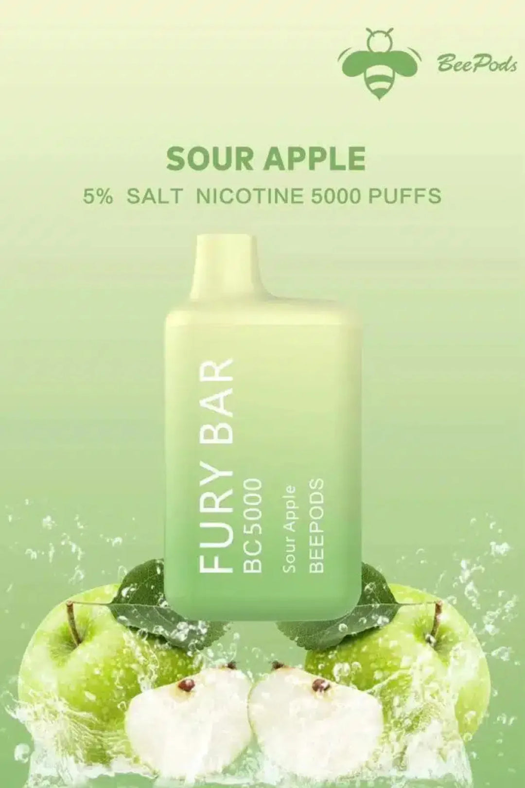 Sour Apple  - Fury Bar 5000 Puffs Disposable Vape 50mg Bee Pods In Dubai, UAE 