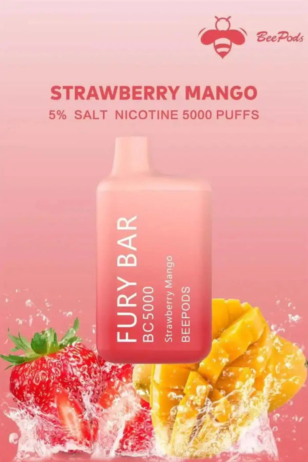 Strawberry Mango  - Fury Bar 5000 Puffs Disposable Vape 50mg Bee Pods In Dubai, UAE 