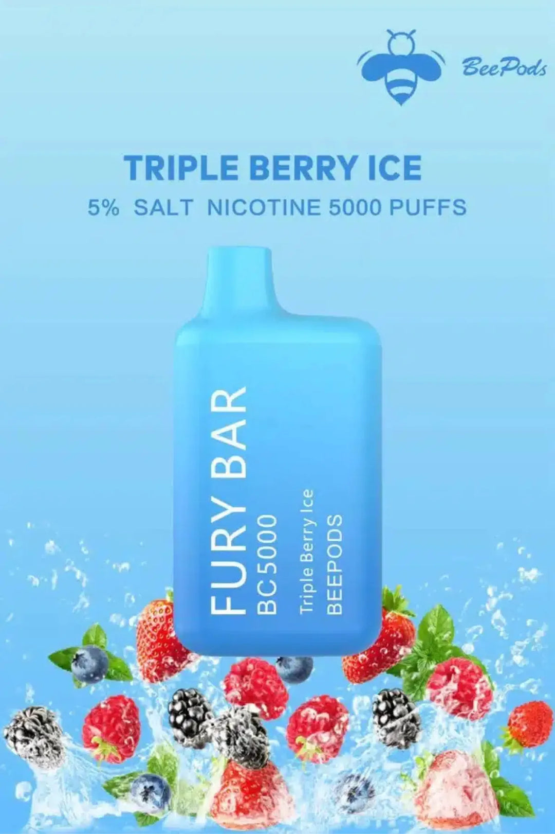 Triple Berry Ice  - Fury Bar 5000 Puffs Disposable Vape 50mg Bee Pods In Dubai, UAE 