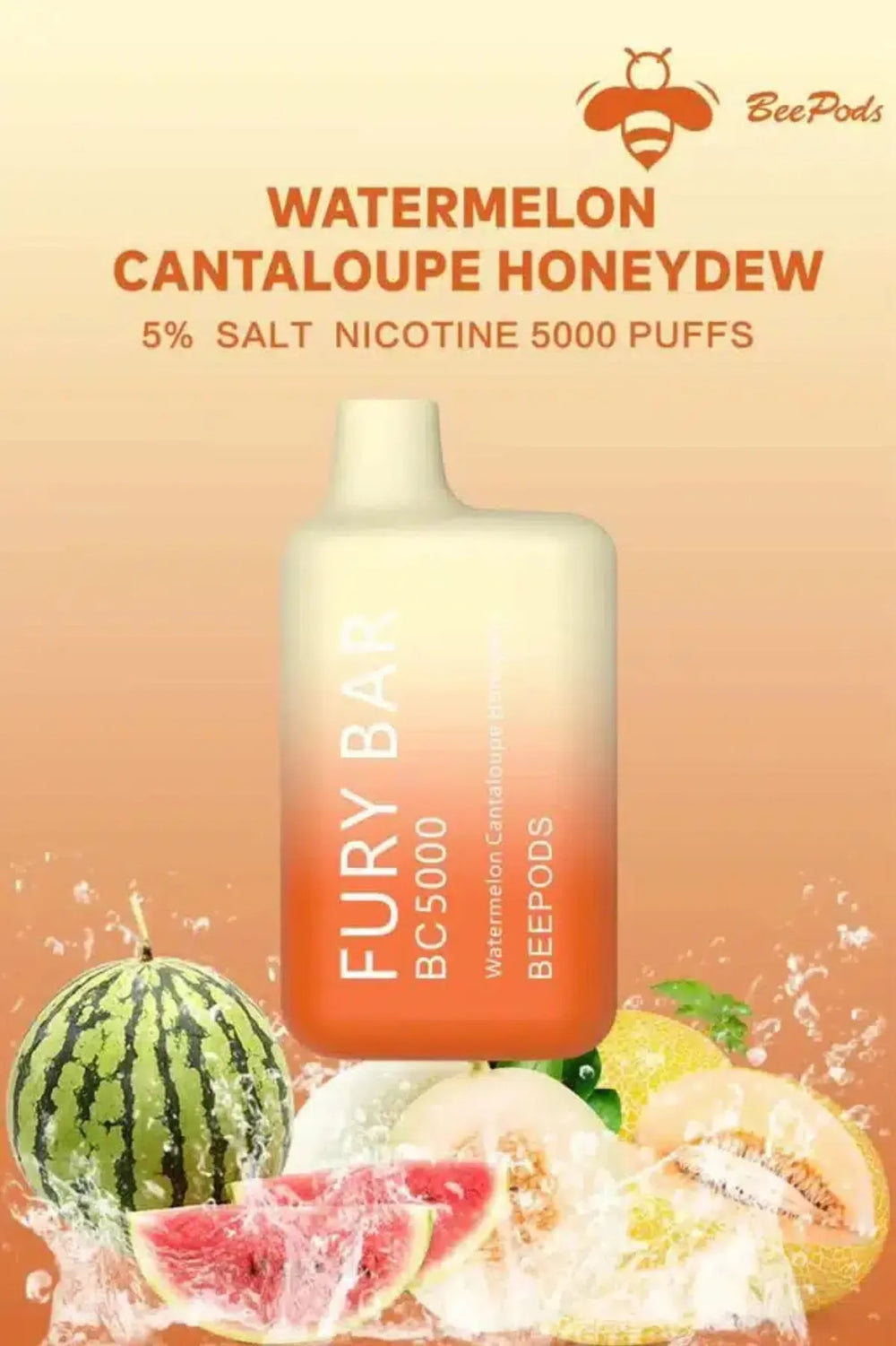 Watermelon Cantaloupe  Honeydew - Fury Bar 5000 Puffs Disposable Vape 50mg Bee Pods In Dubai, UAE 