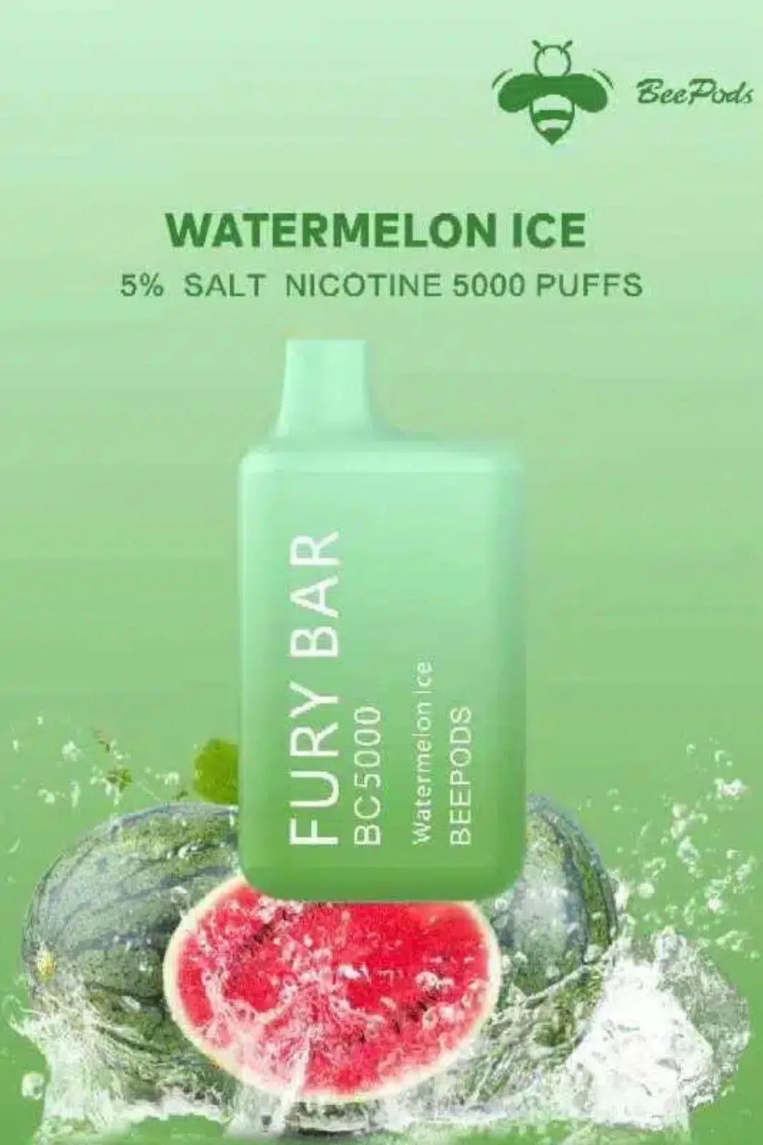 Watermelon Ice  - Fury Bar 5000 Puffs Disposable Vape 50mg Bee Pods In Dubai, UAE 