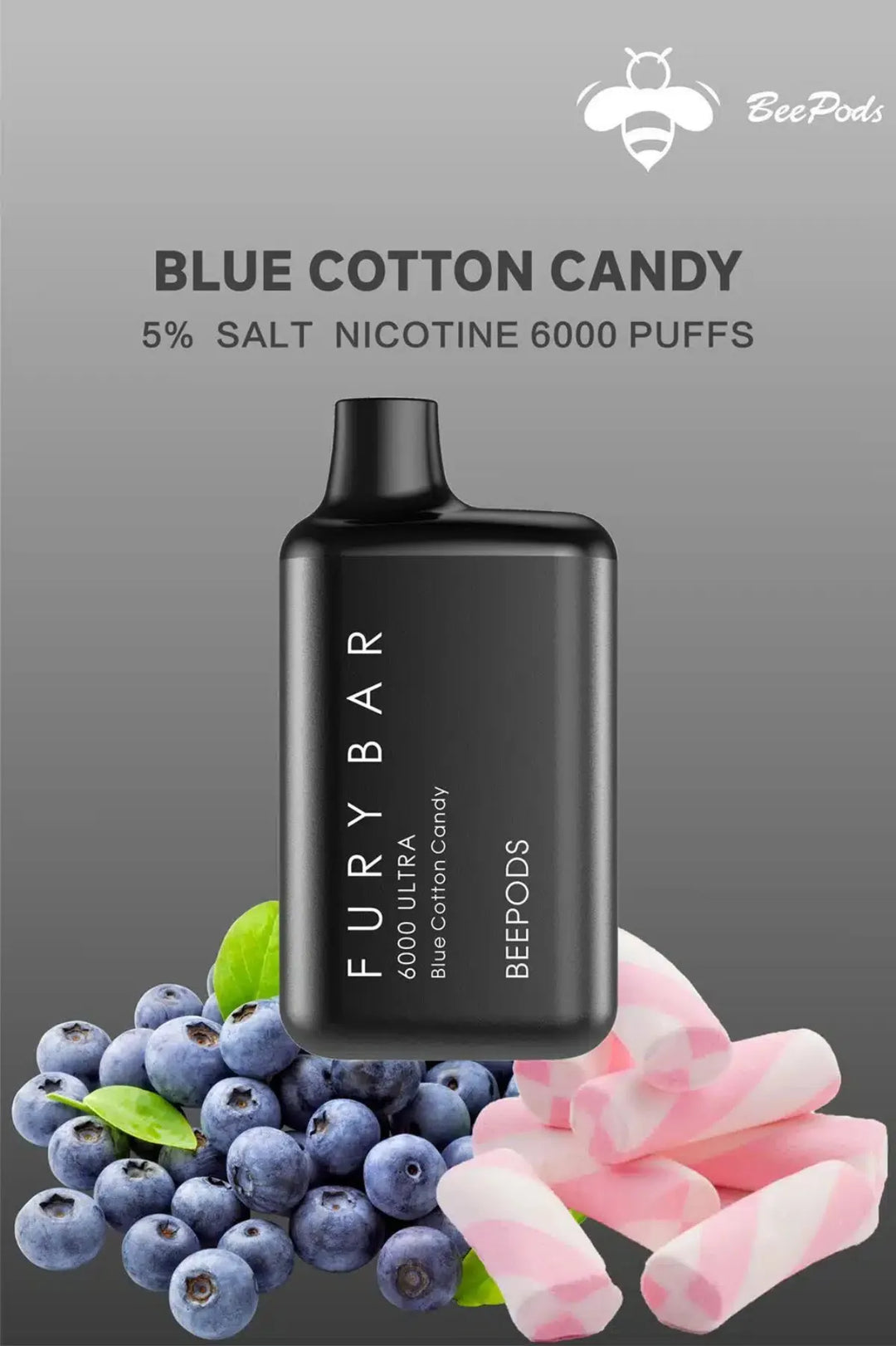 Blue Cotton Candy - Fury Bar Ultra 6000 Puffs Disposable Vape Bee Pods in Dubai, UAE