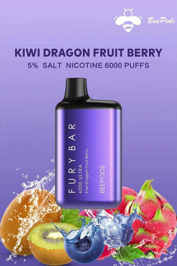 Kiwi Dragon Fruit Berry - Fury Bar Ultra 6000 Puffs Disposable Vape Bee Pods in Dubai, UAE