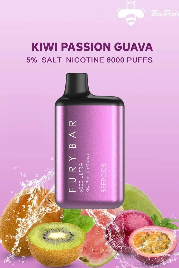 Kiwi Passion Fruit Guava - Fury Bar Ultra 6000 Puffs Disposable Vape Bee Pods in Dubai, UAE