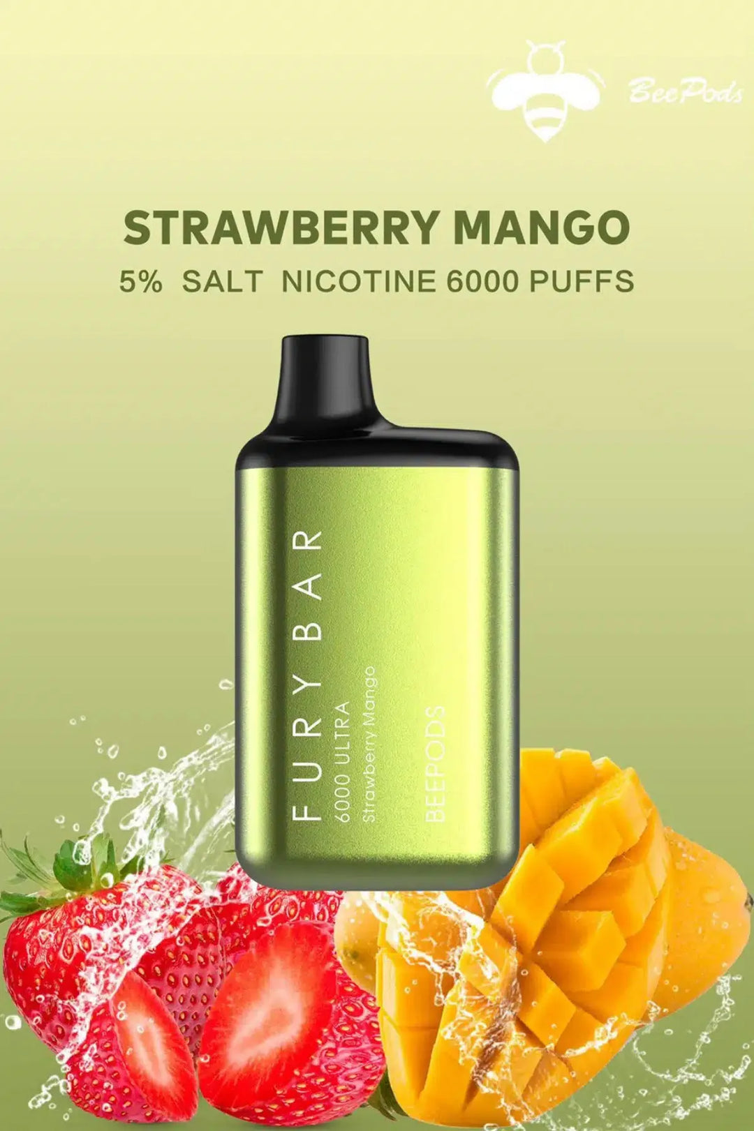 Strawberry Mango - Fury Bar Ultra 6000 Puffs Disposable Vape Bee Pods in Dubai, UAE