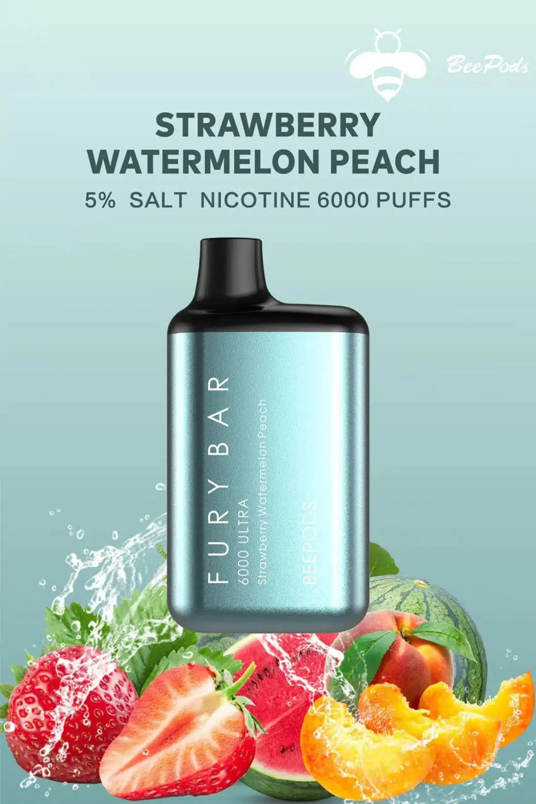 Strawberry Watermelon Peach - Fury Bar Ultra 6000 Puffs Disposable Vape Bee Pods in Dubai, UAE