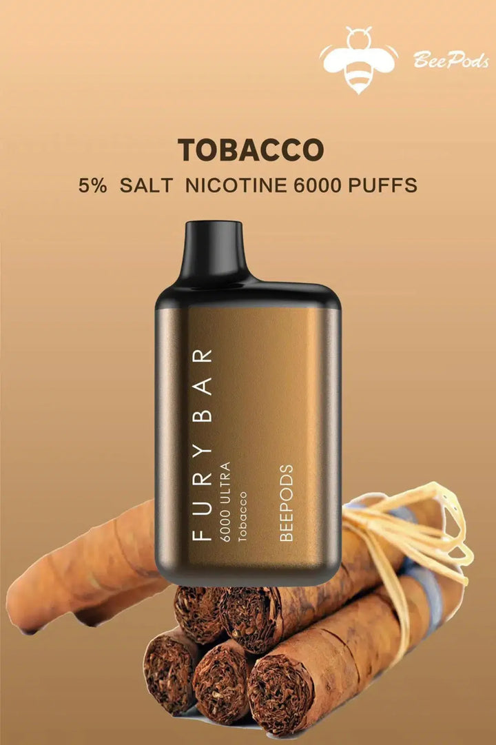 Tobacco - Fury Bar Ultra 6000 Puffs Disposable Vape Bee Pods in Dubai, UAE