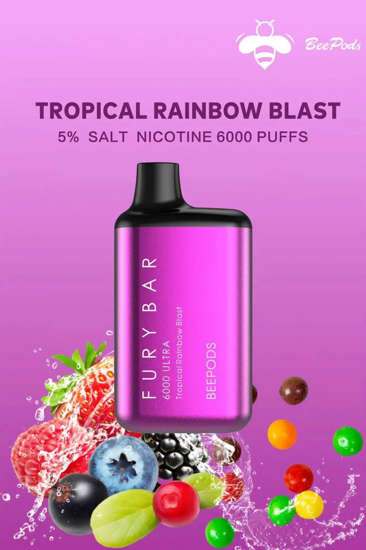 Tropical Rainbow Blast - Fury Bar Ultra 6000 Puffs Disposable Vape Bee Pods in Dubai, UAE