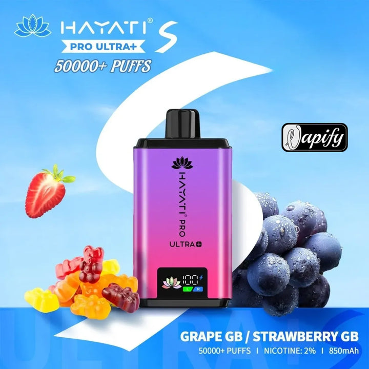 Grape GB / Strawberry GB- Hayati Pro Ultra+ S 50000 Puffs Disposable Vape 2% Nicotine in Dubai, UAE