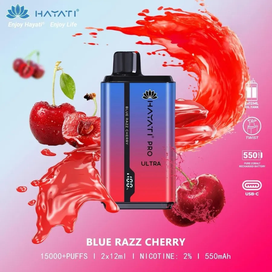 Blue Razz Cherry - HAYATI Pro Ultra 15000 Puffs 20mg Nicotine Disposable Vape in Dubai, UAE