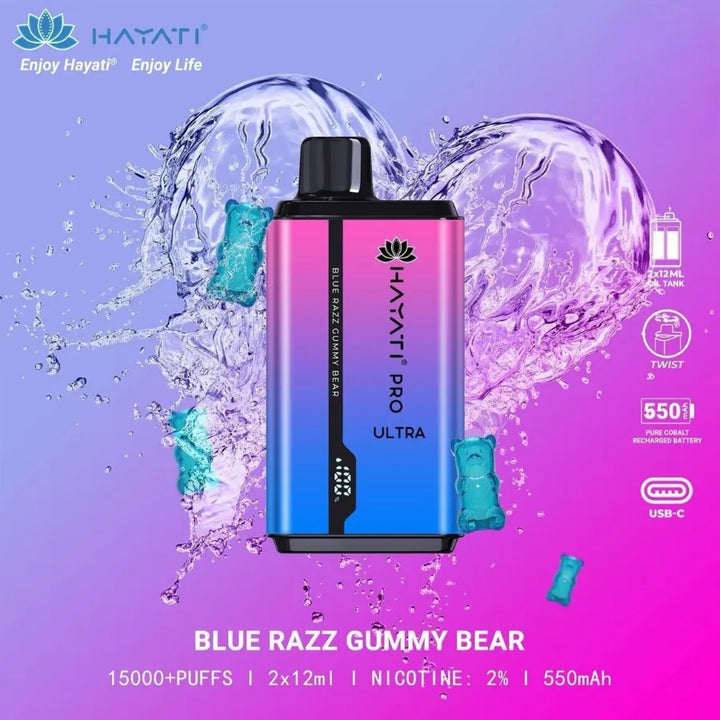  Blue Razz Gummy Bear- HAYATI Pro Ultra 15000 Puffs 20mg Nicotine Disposable Vape in Dubai, UAE