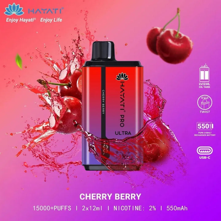 Cherry Berry  - HAYATI Pro Ultra 15000 Puffs 20mg Nicotine Disposable Vape in Dubai, UAE