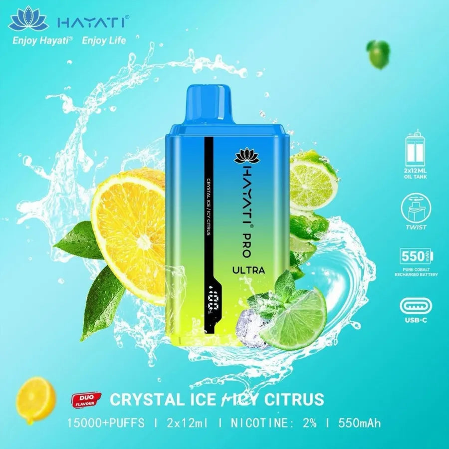 Crystal Ice \ Ice Citrus  - HAYATI Pro Ultra 15000 Puffs 20mg Nicotine Disposable Vape in Dubai, UAE
