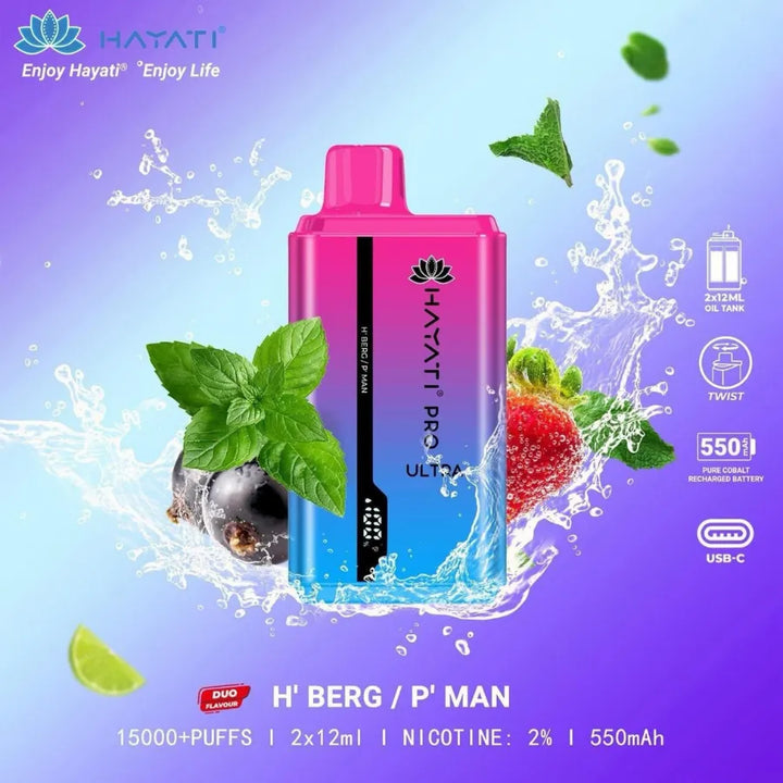 H Berg \ P Man  - HAYATI Pro Ultra 15000 Puffs 20mg Nicotine Disposable Vape in Dubai, UAE