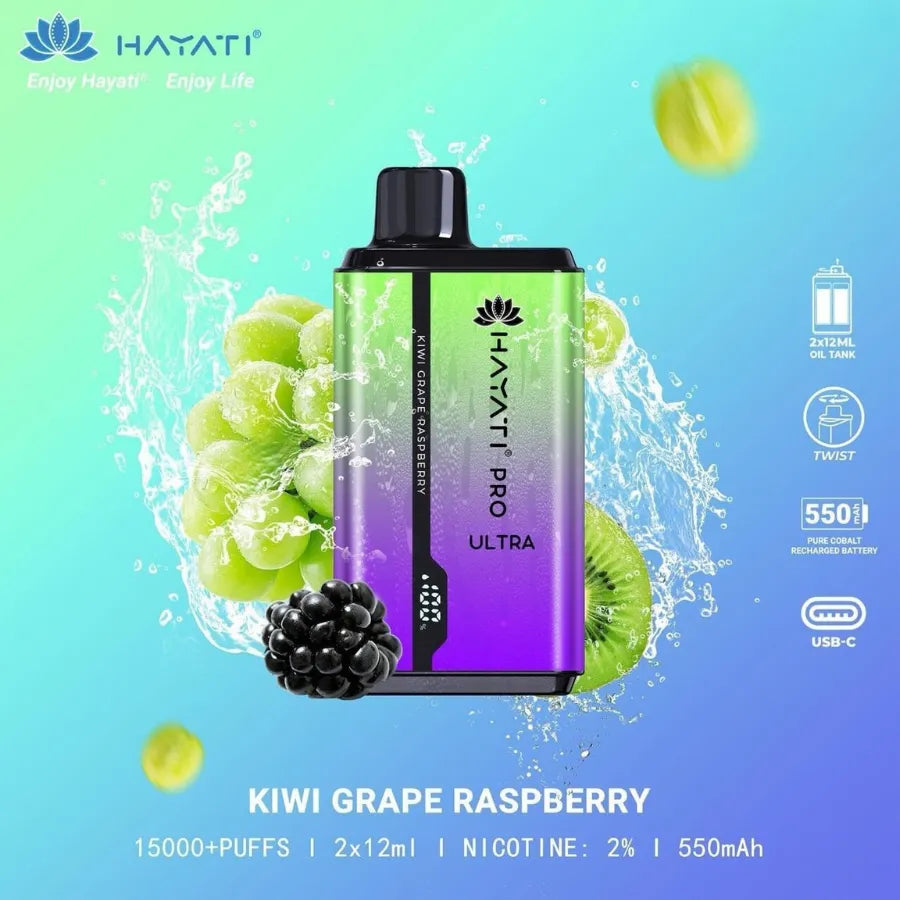 Kiwi Grape Raspberry  - HAYATI Pro Ultra 15000 Puffs 20mg Nicotine Disposable Vape in Dubai, UAE
