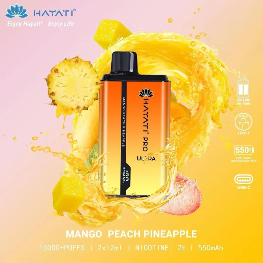 Mango  Peach Pineapple  - HAYATI Pro Ultra 15000 Puffs 20mg Nicotine Disposable Vape in Dubai, UAE