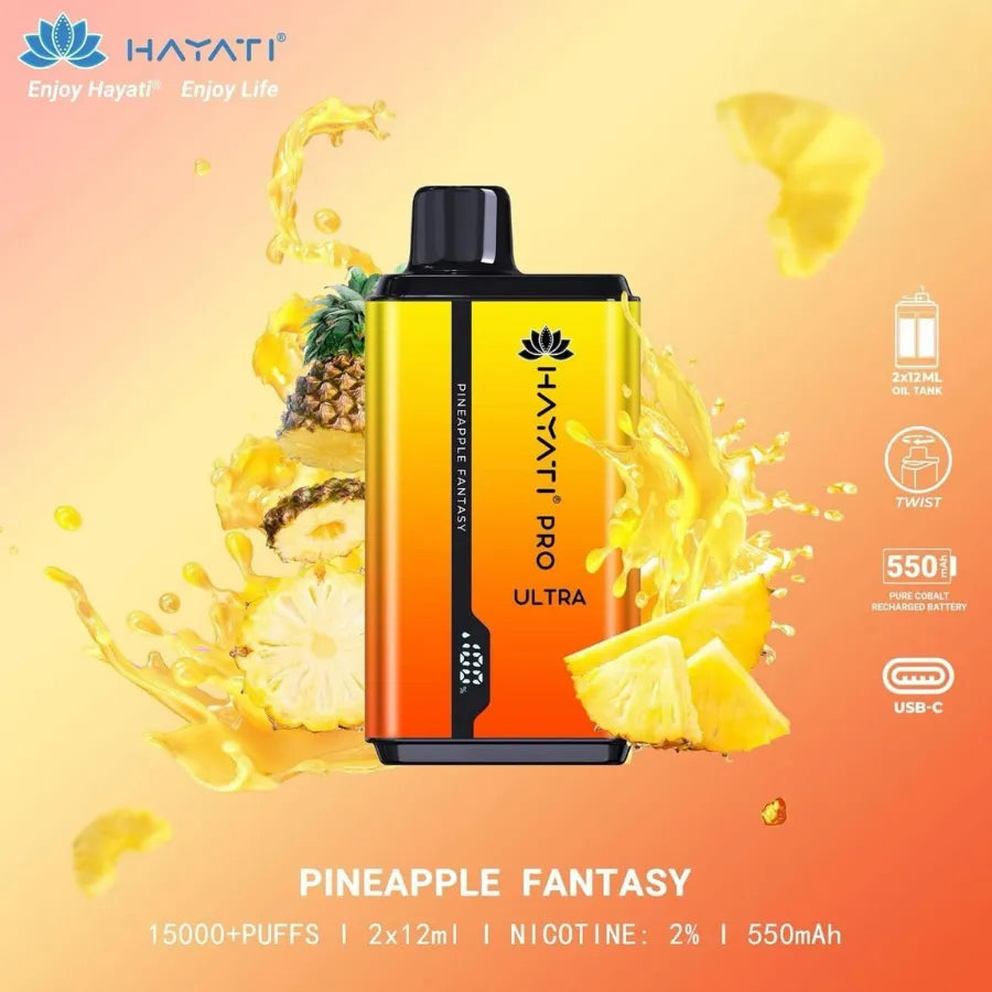Pineapple Fantasy - HAYATI Pro Ultra 15000 Puffs 20mg Nicotine Disposable Vape in Dubai, UAE
