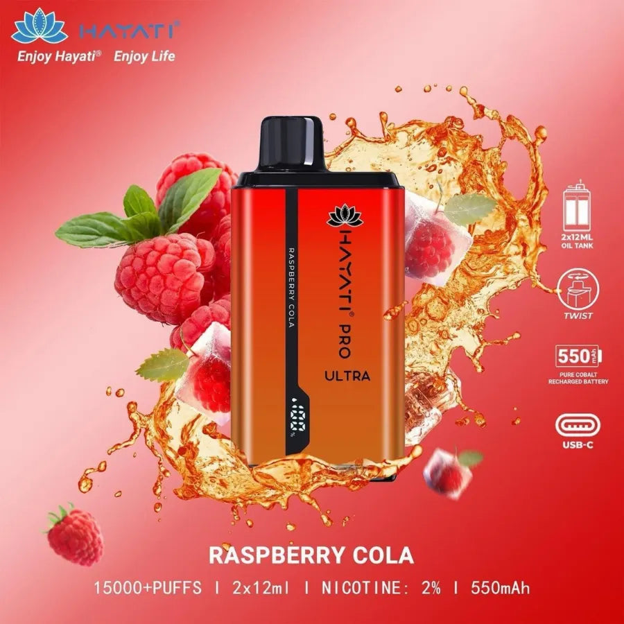 Raspberry Cola  - HAYATI Pro Ultra 15000 Puffs 20mg Nicotine Disposable Vape in Dubai, UAE
