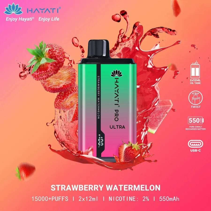 Strawberry Watermelon  - HAYATI Pro Ultra 15000 Puffs 20mg Nicotine Disposable Vape in Dubai, UAE