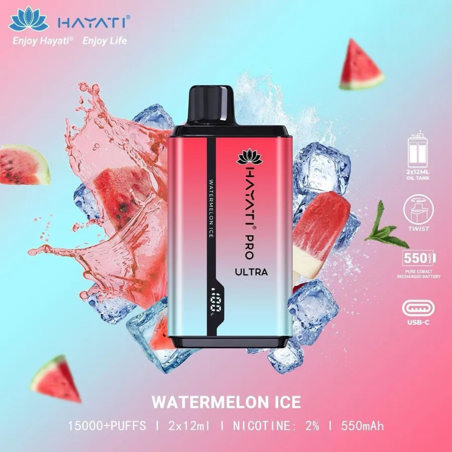 watermelon Ice  - HAYATI Pro Ultra 15000 Puffs 20mg Nicotine Disposable Vape in Dubai, UAE