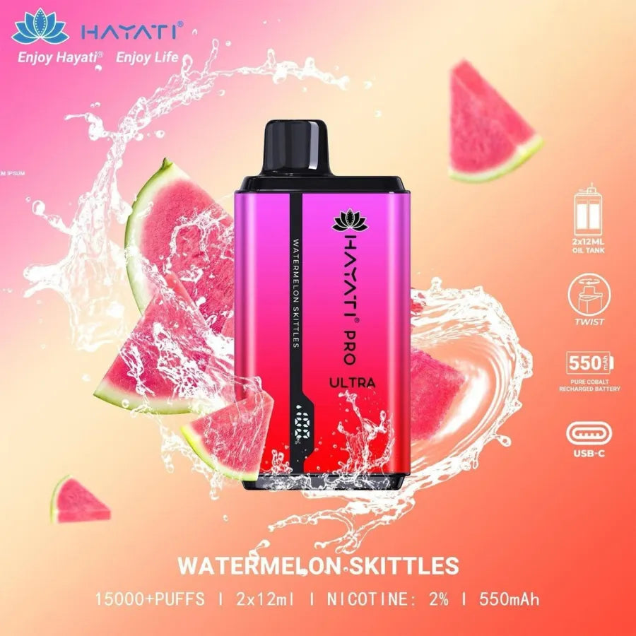 Watermelon Skittles  - HAYATI Pro Ultra 15000 Puffs 20mg Nicotine Disposable Vape in Dubai, UAE