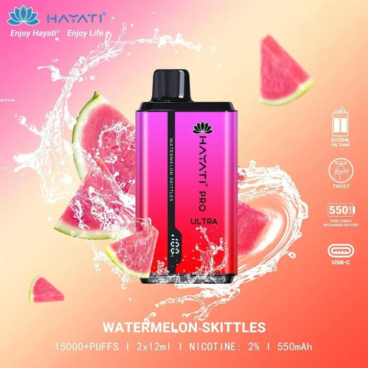 Watermelon Skittles  - HAYATI Pro Ultra 15000 Puffs 20mg Nicotine Disposable Vape in Dubai, UAE