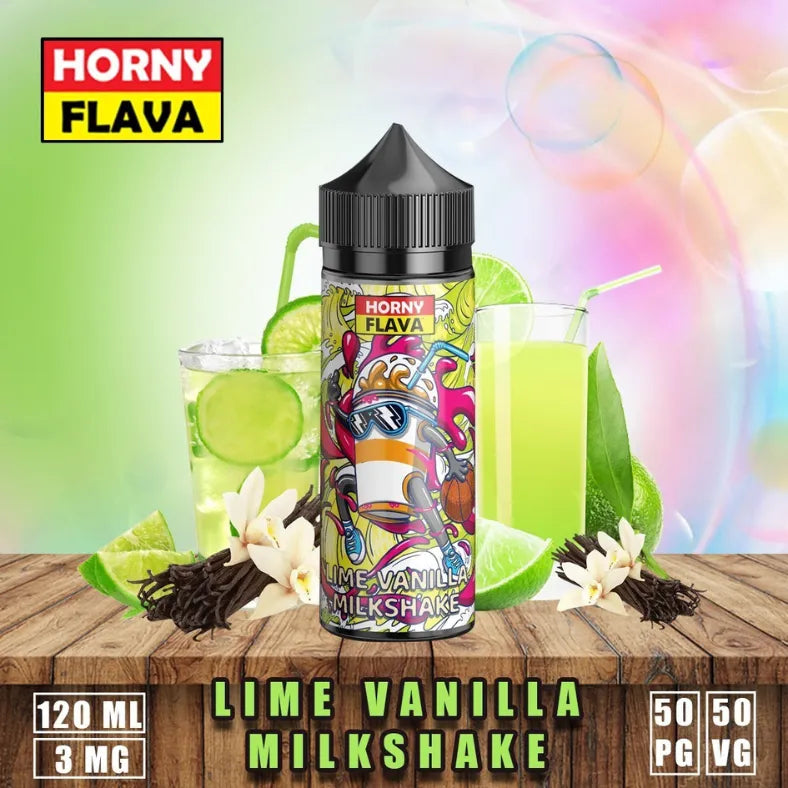 HORNYFLAVA120mlE-Liquid3mgVapeJuice-LimeVanillaMilkshake