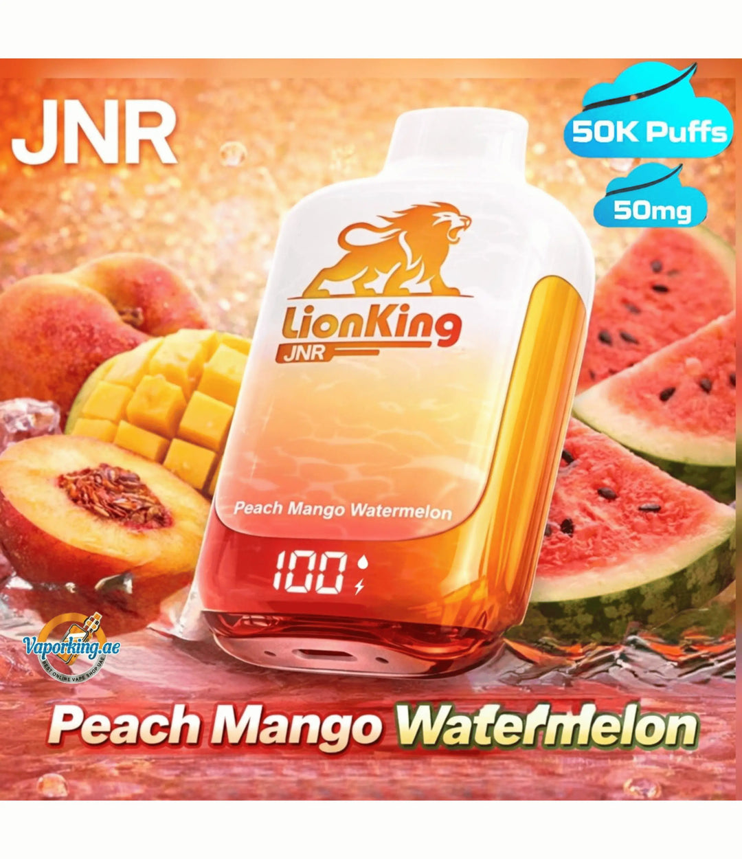 JNR Lionking 50000 Puffs Disposable Vape- Peach Mango Watermelon